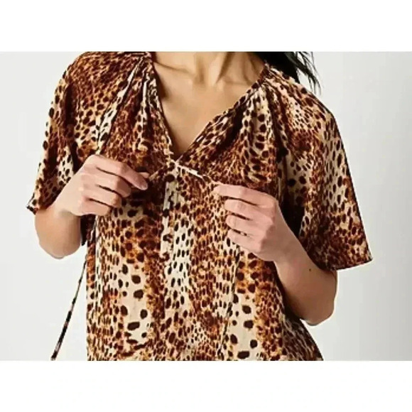 Women's Worthington Y Neck Short Sleeve Satin Blouse - Picture 2 of 5